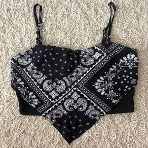 SHEIN Black Bandana Print Crop Top
